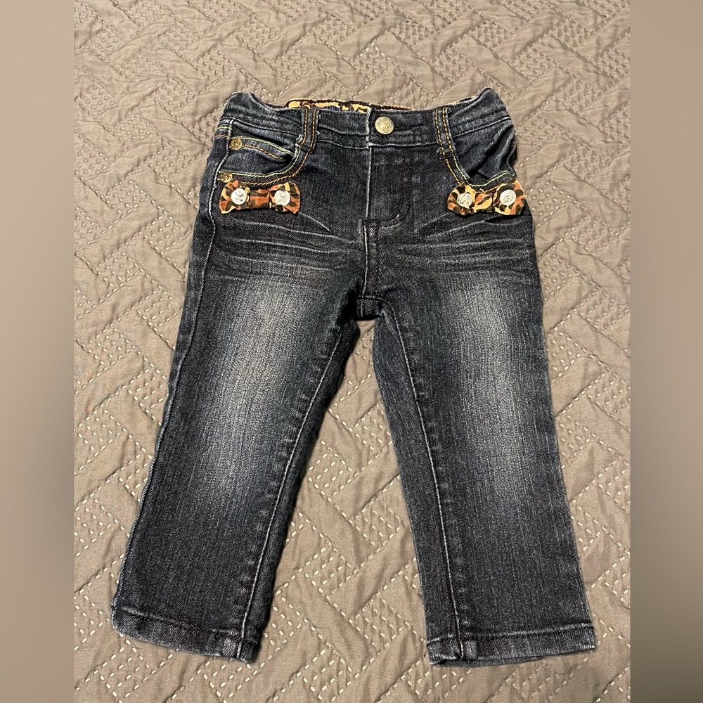 BABY GIRL GUESS JEANS WITH CHEETAH PRINT BOWS